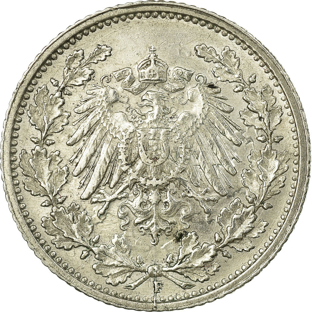 Coin, GERMANY - EMPIRE, 1/2 Mark, 1915, Stuttgart, VF(20-25), Silver, KM:17