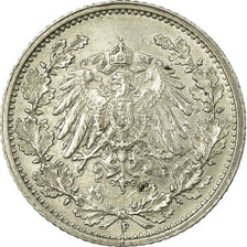 Coin, GERMANY - EMPIRE, 1/2 Mark, 1915, Stuttgart, VF(20-25), Silver, KM:17