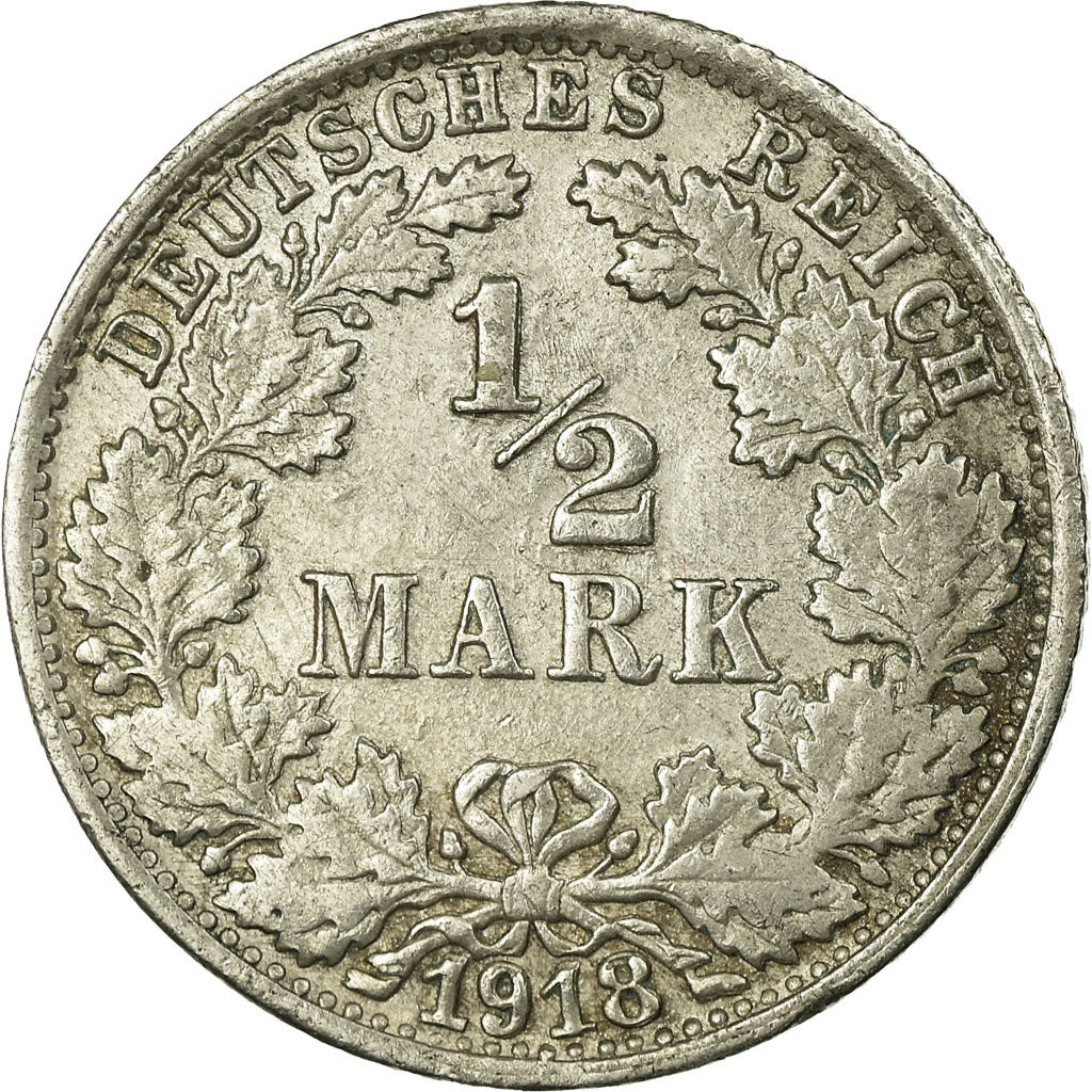Moneta, GERMANIA - IMPERO, 1/2 Mark, 1918, Stuttgart, BB, Argento, KM:17