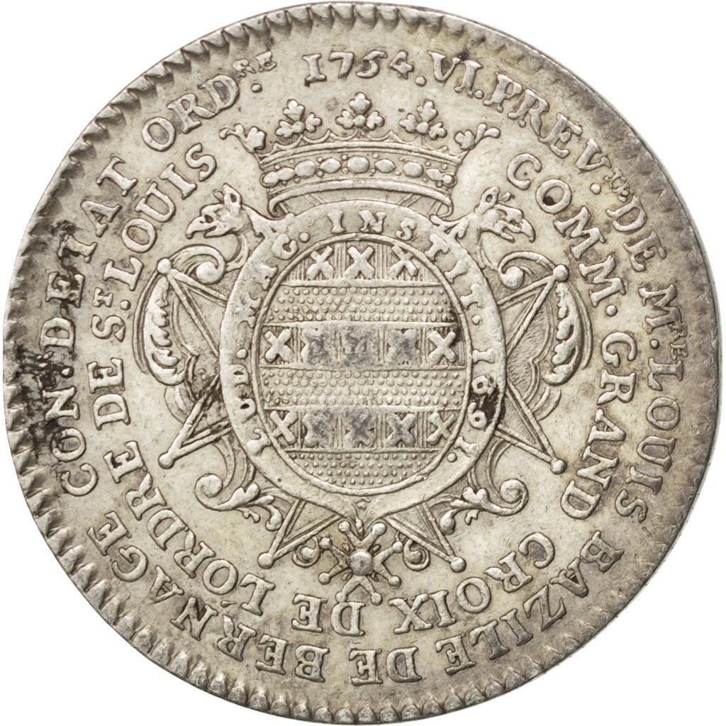 France, Royal, Token, 1754, AU(50-53), Silver, 31, Feuardent #3724, 10.20