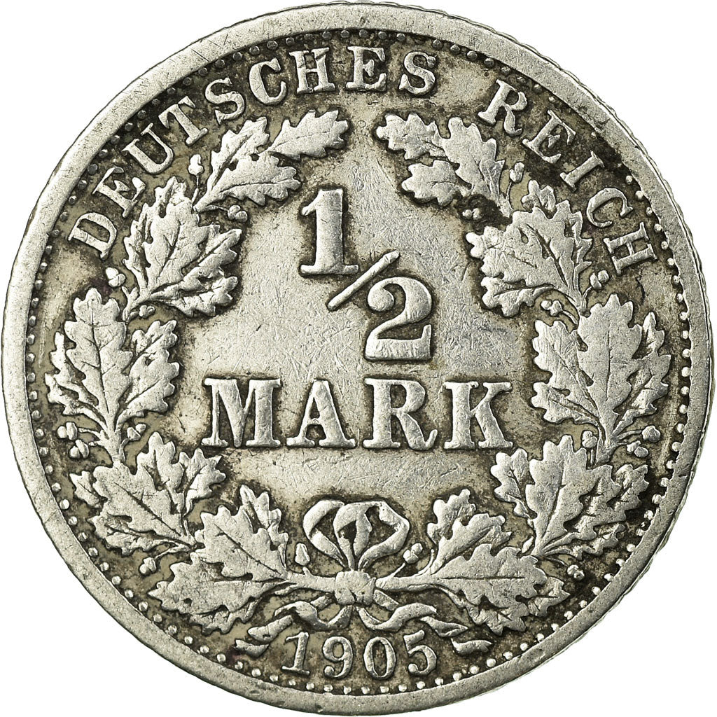 Moneta, GERMANIA - IMPERO, 1/2 Mark, 1905, Stuttgart, MB, Argento, KM:17