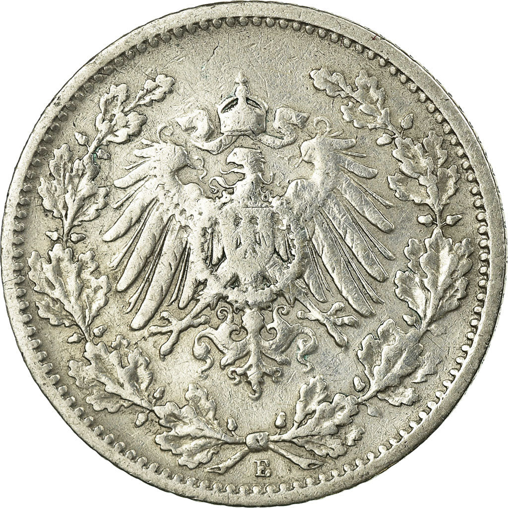 Coin, GERMANY - EMPIRE, 1/2 Mark, 1905, Muldenhütten, VF(20-25), Silver, KM:17