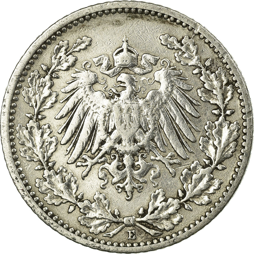 Coin, GERMANY - EMPIRE, 1/2 Mark, 1905, Muldenhütten, VF(20-25), Silver, KM:17