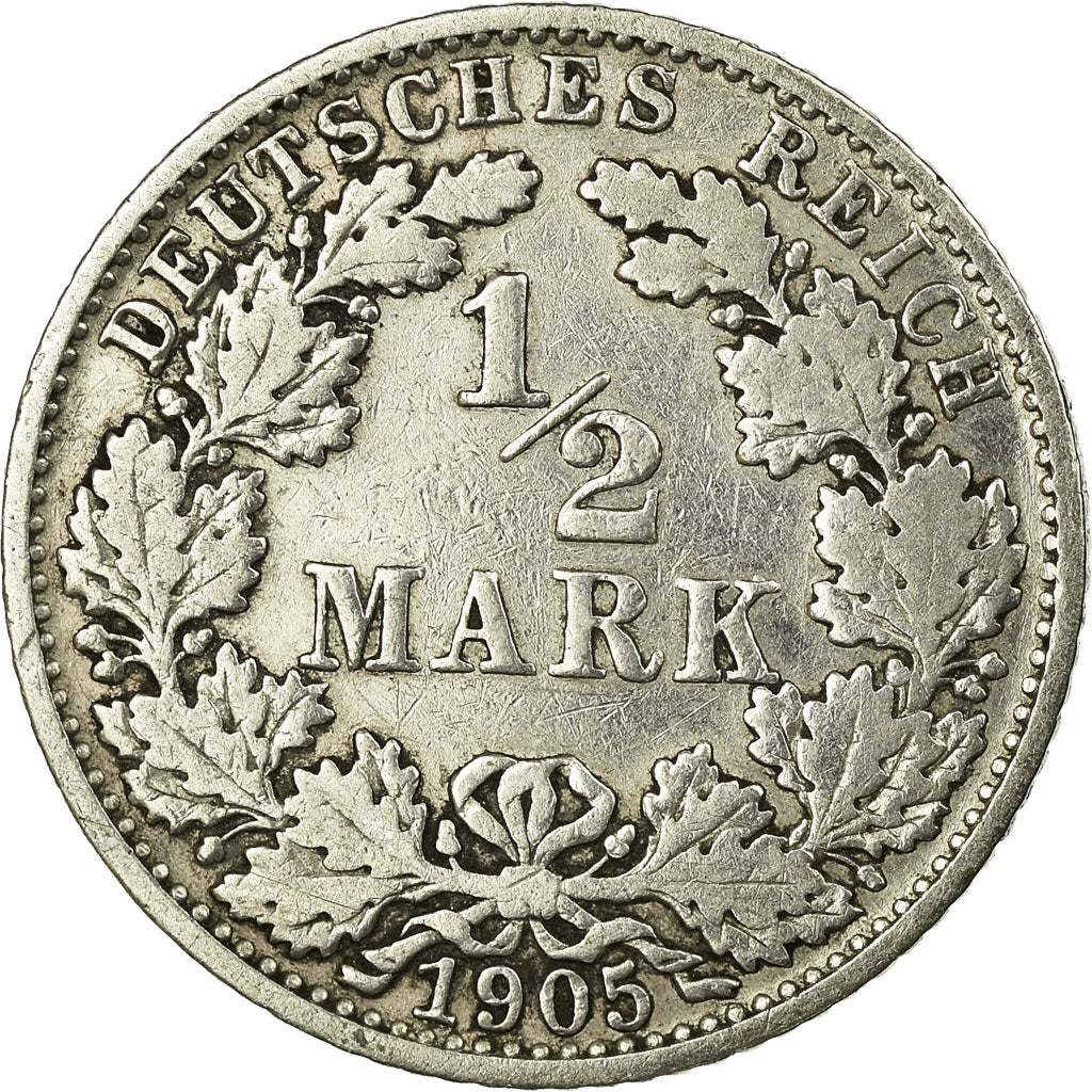Coin, GERMANY - EMPIRE, 1/2 Mark, 1905, Muldenhütten, VF(20-25), Silver, KM:17