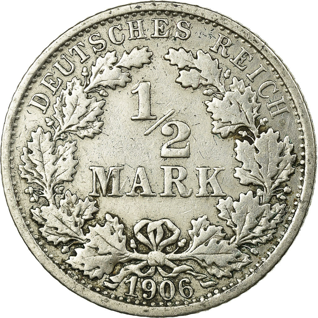 Moeda, ALEMANHA - IMPÉRIO, 1/2 Mark, 1906, Stuttgart, VF(20-25), Prata, KM:17
