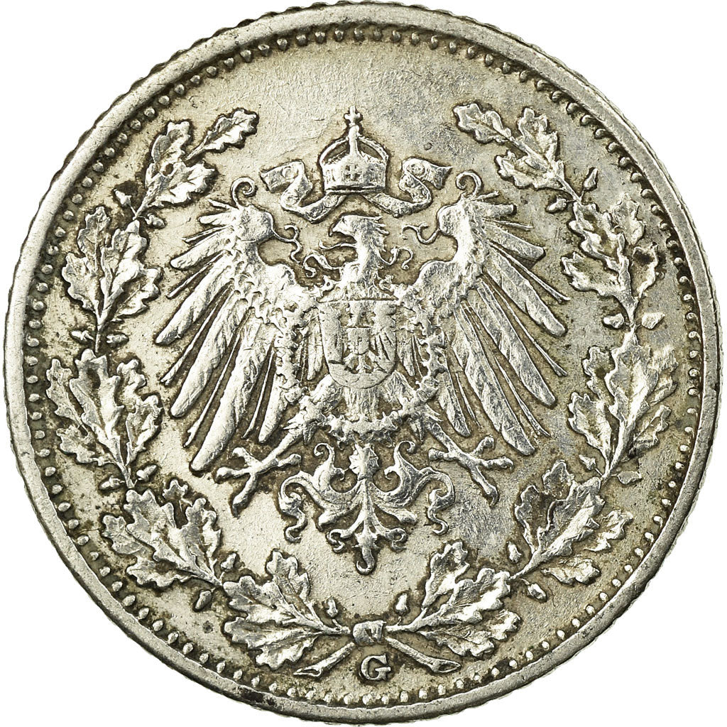 Moneda, ALEMANIA - IMPERIO, 1/2 Mark, 1906, Karlsruhe, BC+, Plata, KM:17