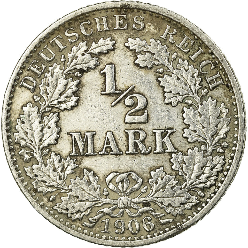 Moneda, ALEMANIA - IMPERIO, 1/2 Mark, 1906, Karlsruhe, BC+, Plata, KM:17