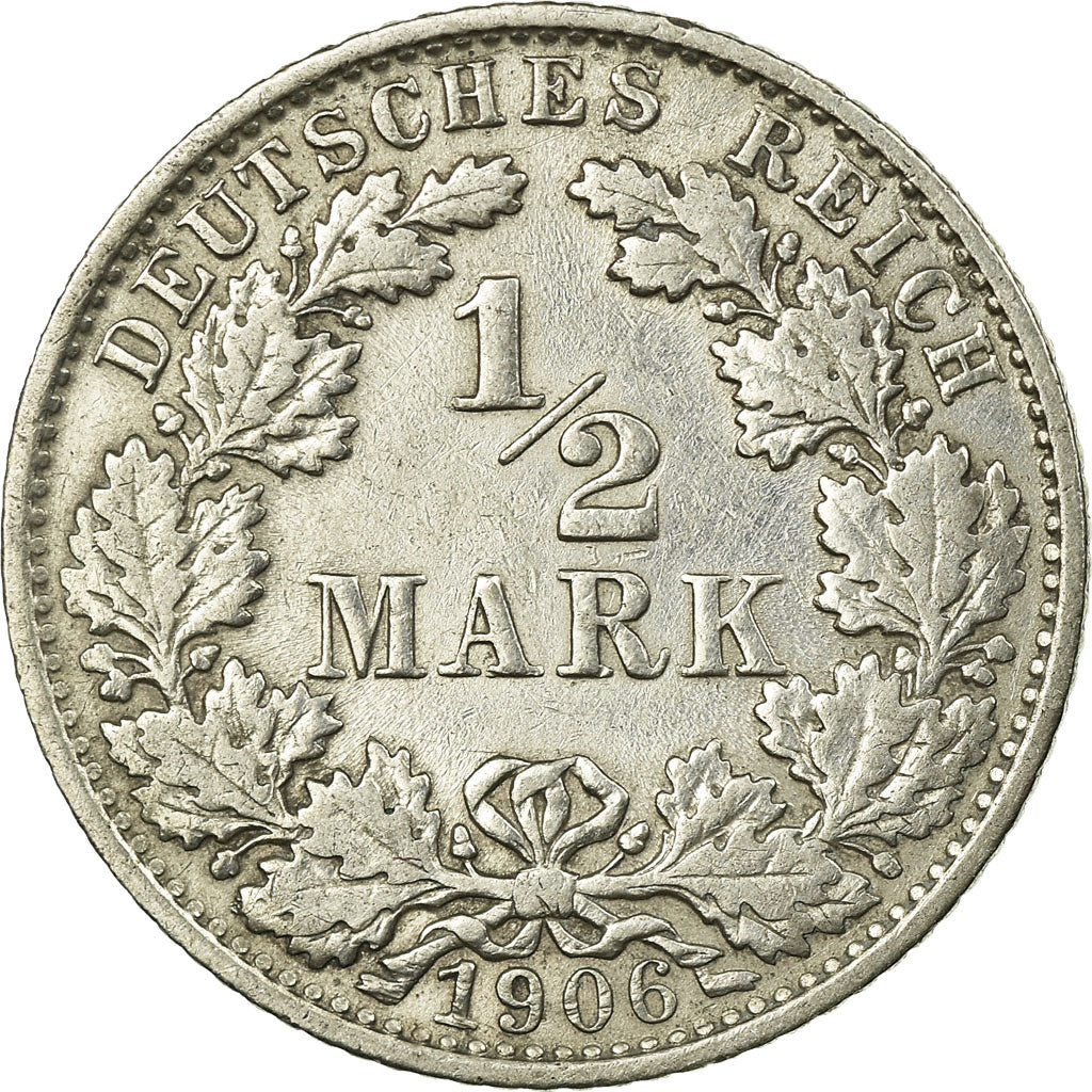 Coin, GERMANY - EMPIRE, 1/2 Mark, 1906, Muldenhütten, VF(20-25), Silver, KM:17