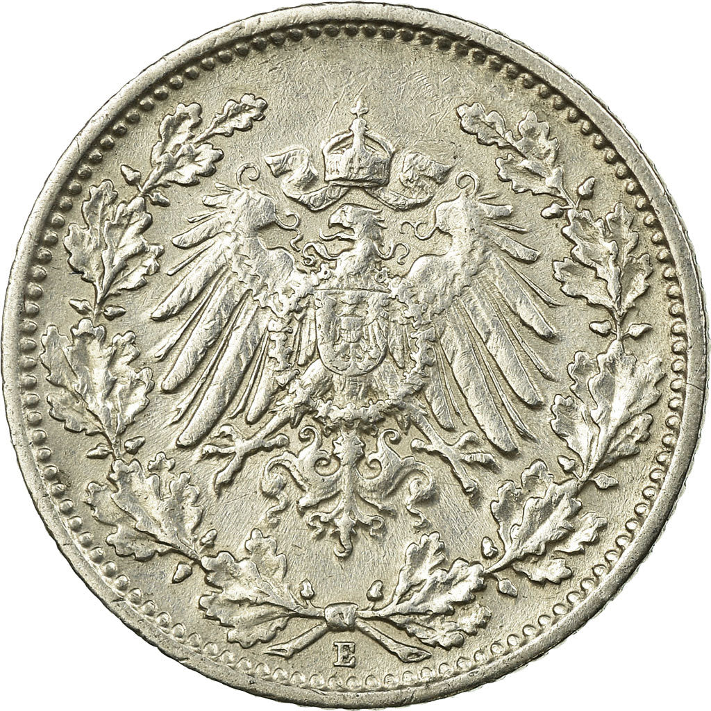 Coin, GERMANY - EMPIRE, 1/2 Mark, 1915, Muldenhütten, EF(40-45), Silver, KM:17
