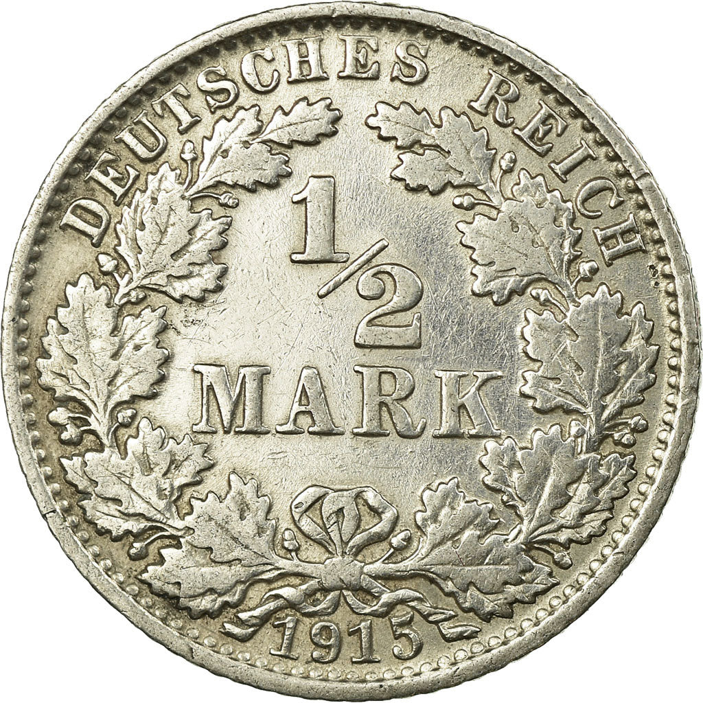Coin, GERMANY - EMPIRE, 1/2 Mark, 1915, Muldenhütten, EF(40-45), Silver, KM:17