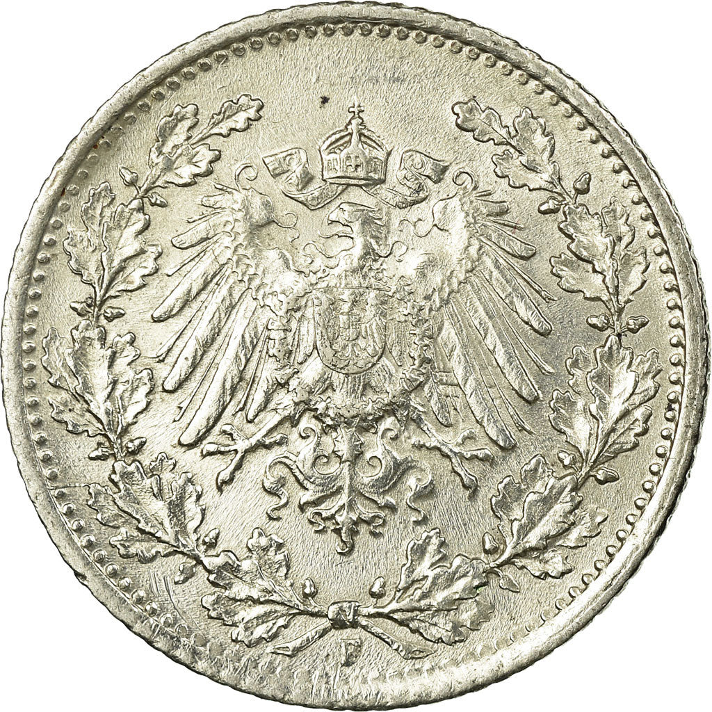 Coin, GERMANY - EMPIRE, 1/2 Mark, 1915, Stuttgart, EF(40-45), Silver, KM:17