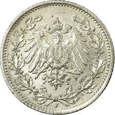 Coin, GERMANY - EMPIRE, 1/2 Mark, 1915, Stuttgart, EF(40-45), Silver, KM:17