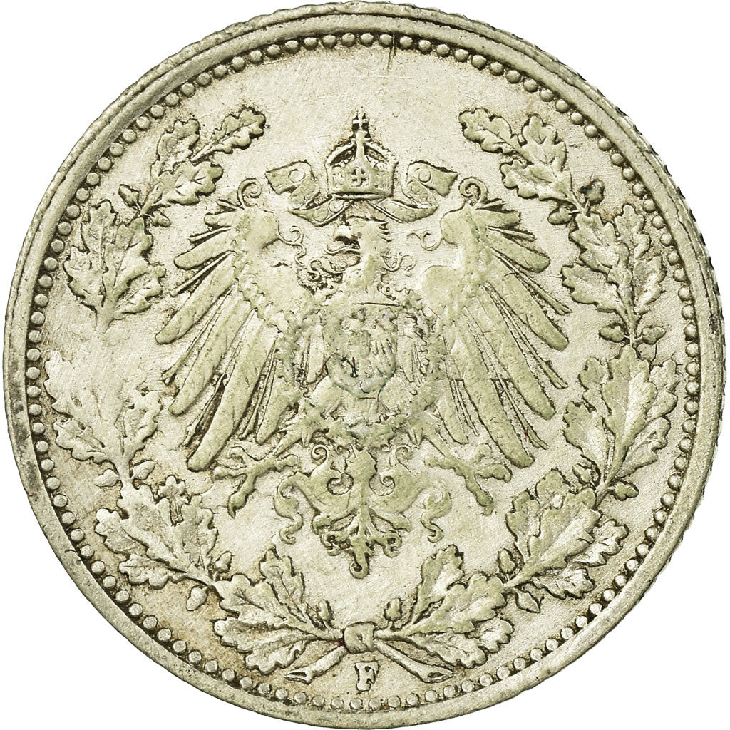 Coin, GERMANY - EMPIRE, 1/2 Mark, 1915, Stuttgart, EF(40-45), Silver, KM:17