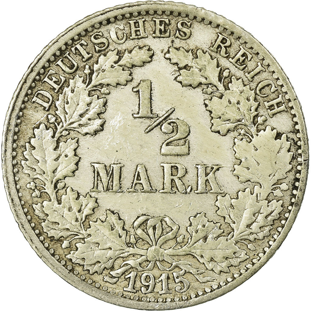 Coin, GERMANY - EMPIRE, 1/2 Mark, 1915, Stuttgart, EF(40-45), Silver, KM:17