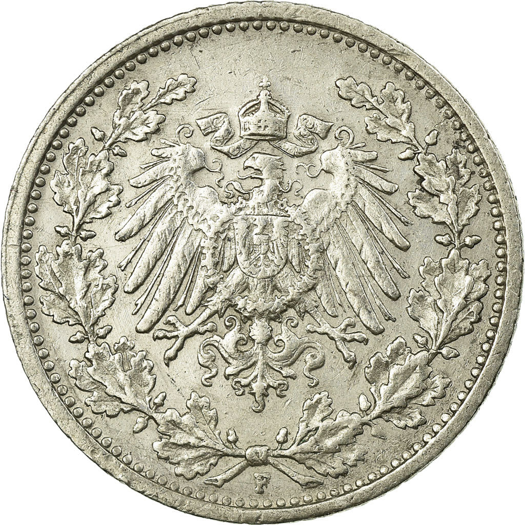 Coin, GERMANY - EMPIRE, 1/2 Mark, 1915, Stuttgart, EF(40-45), Silver, KM:17