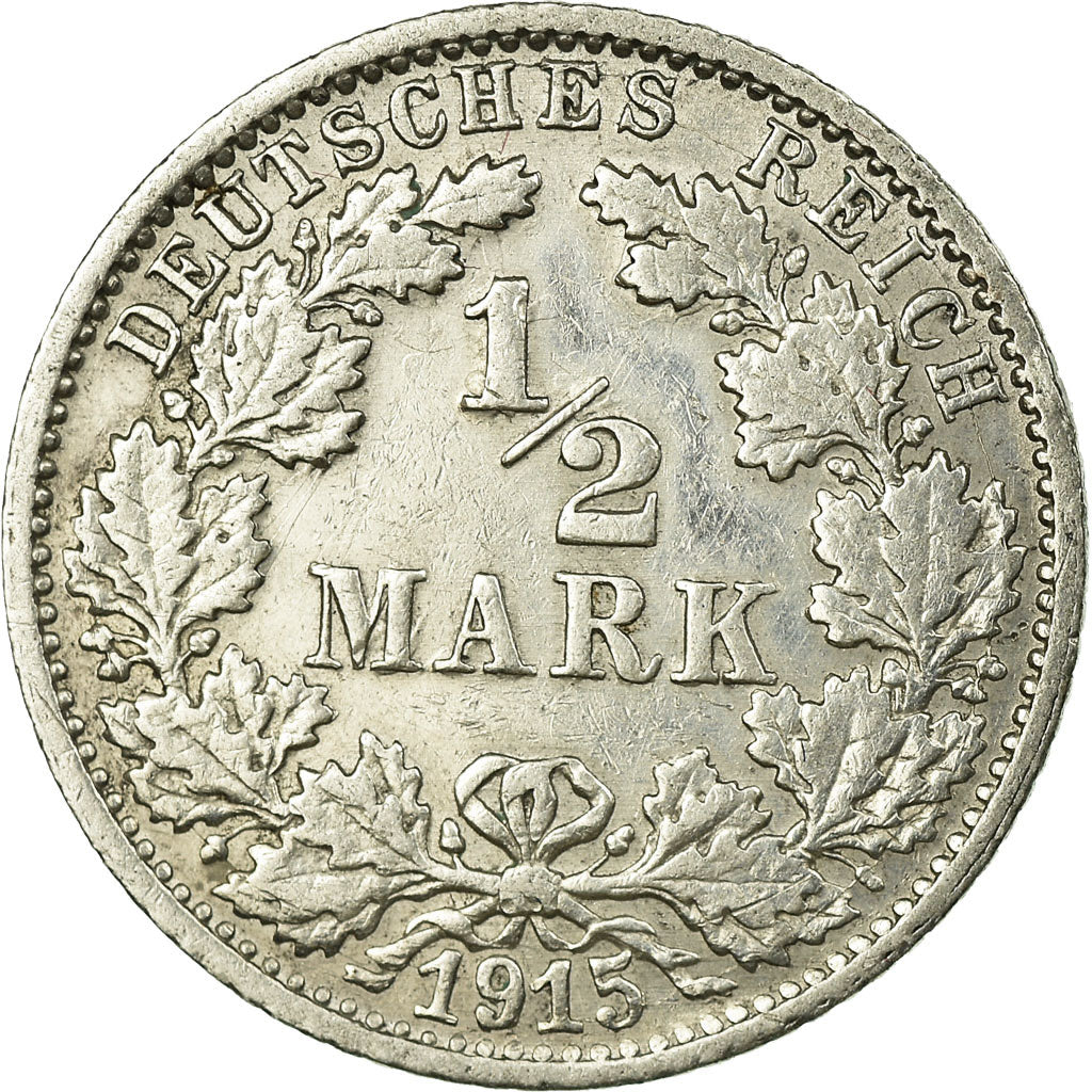 Coin, GERMANY - EMPIRE, 1/2 Mark, 1915, Stuttgart, EF(40-45), Silver, KM:17