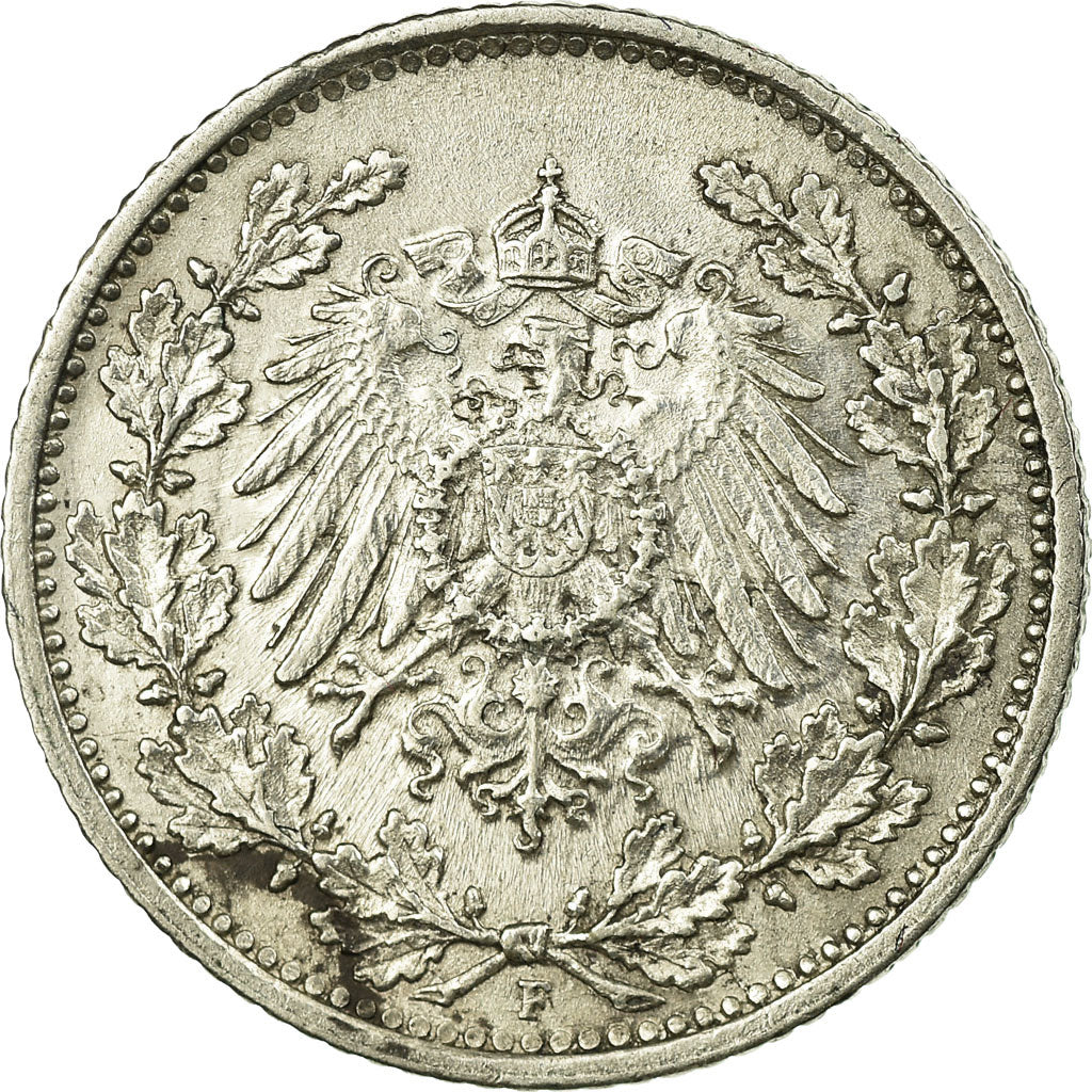 Moneta, NIEMCY - IMPERIUM, 1/2 Mark, 1915, Stuttgart, EF(40-45), Srebro, KM:17