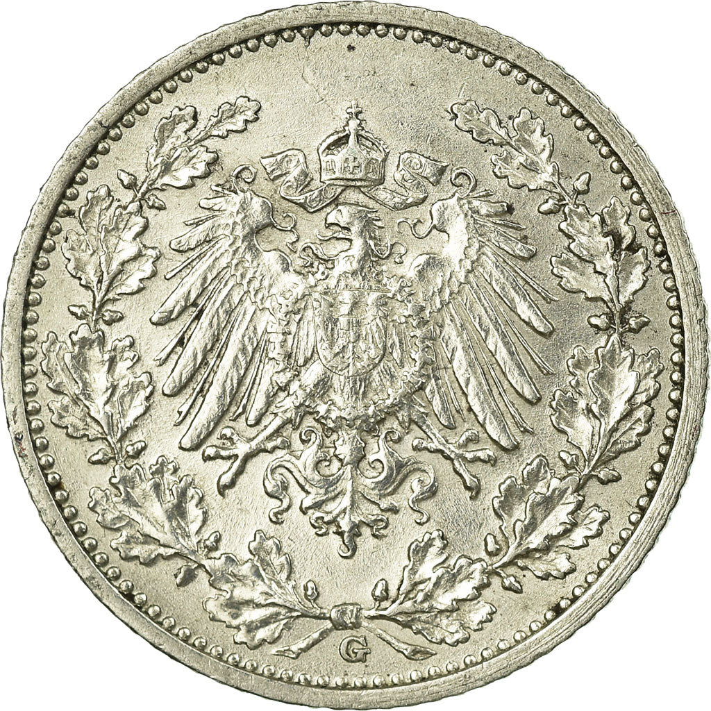 Coin, GERMANY - EMPIRE, 1/2 Mark, 1915, Karlsruhe, EF(40-45), Silver, KM:17