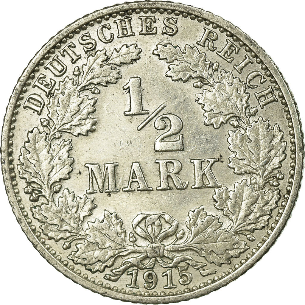 Coin, GERMANY - EMPIRE, 1/2 Mark, 1915, Karlsruhe, EF(40-45), Silver, KM:17