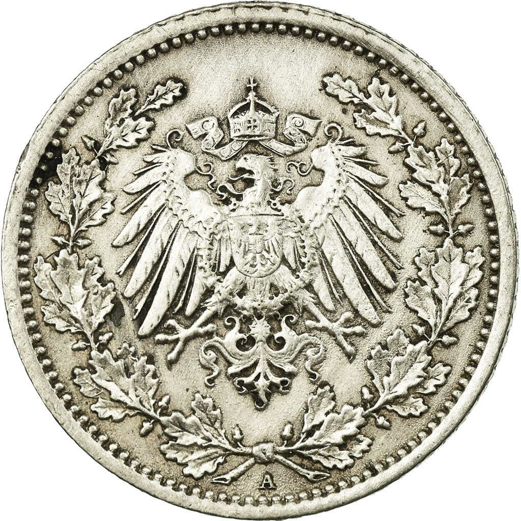 Coin, GERMANY - EMPIRE, 1/2 Mark, 1916, Berlin, EF(40-45), Silver, KM:17