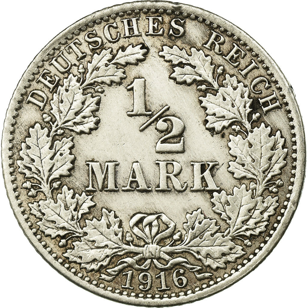 Coin, GERMANY - EMPIRE, 1/2 Mark, 1916, Berlin, EF(40-45), Silver, KM:17