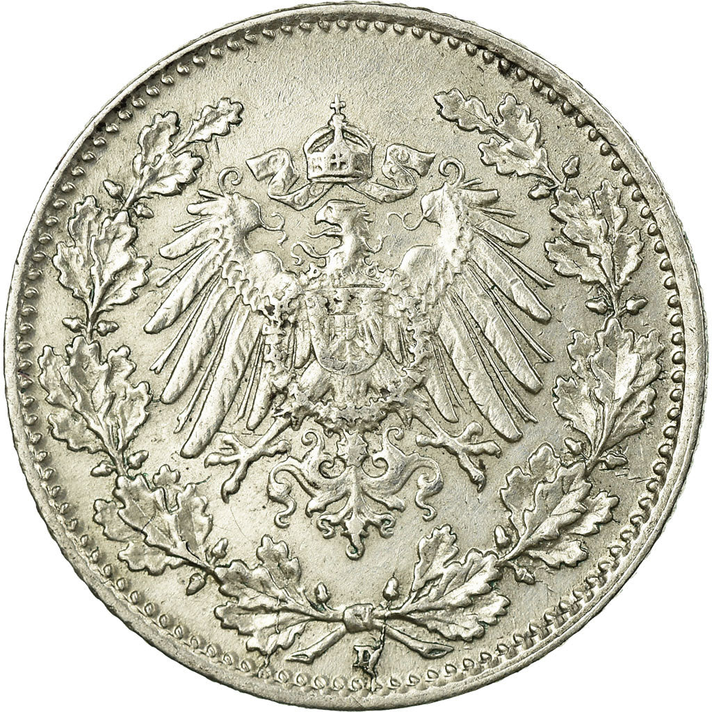 Coin, GERMANY - EMPIRE, 1/2 Mark, 1916, Munich, EF(40-45), Silver, KM:17