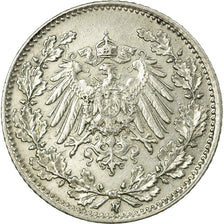 Coin, GERMANY - EMPIRE, 1/2 Mark, 1916, Munich, EF(40-45), Silver, KM:17