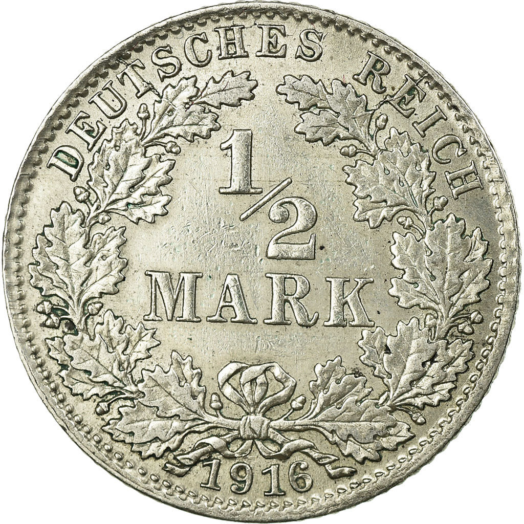 Coin, GERMANY - EMPIRE, 1/2 Mark, 1916, Munich, EF(40-45), Silver, KM:17