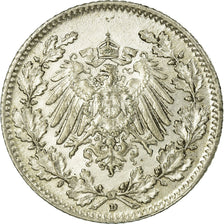 Coin, GERMANY - EMPIRE, 1/2 Mark, 1916, Munich, EF(40-45), Silver, KM:17