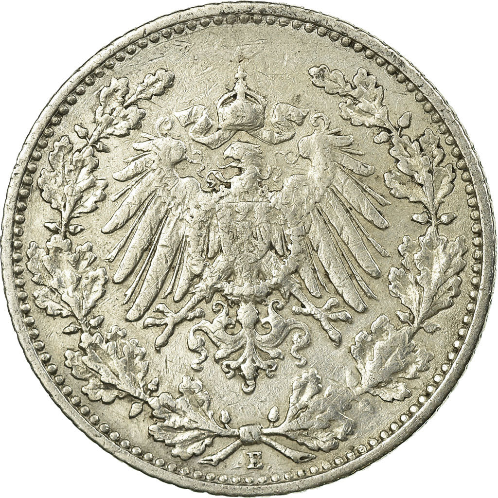 Coin, GERMANY - EMPIRE, 1/2 Mark, 1916, Muldenhütten, EF(40-45), Silver, KM:17