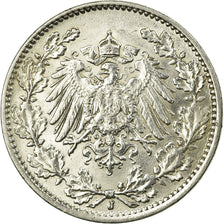 Coin, GERMANY - EMPIRE, 1/2 Mark, 1916, Hambourg, EF(40-45), Silver, KM:17