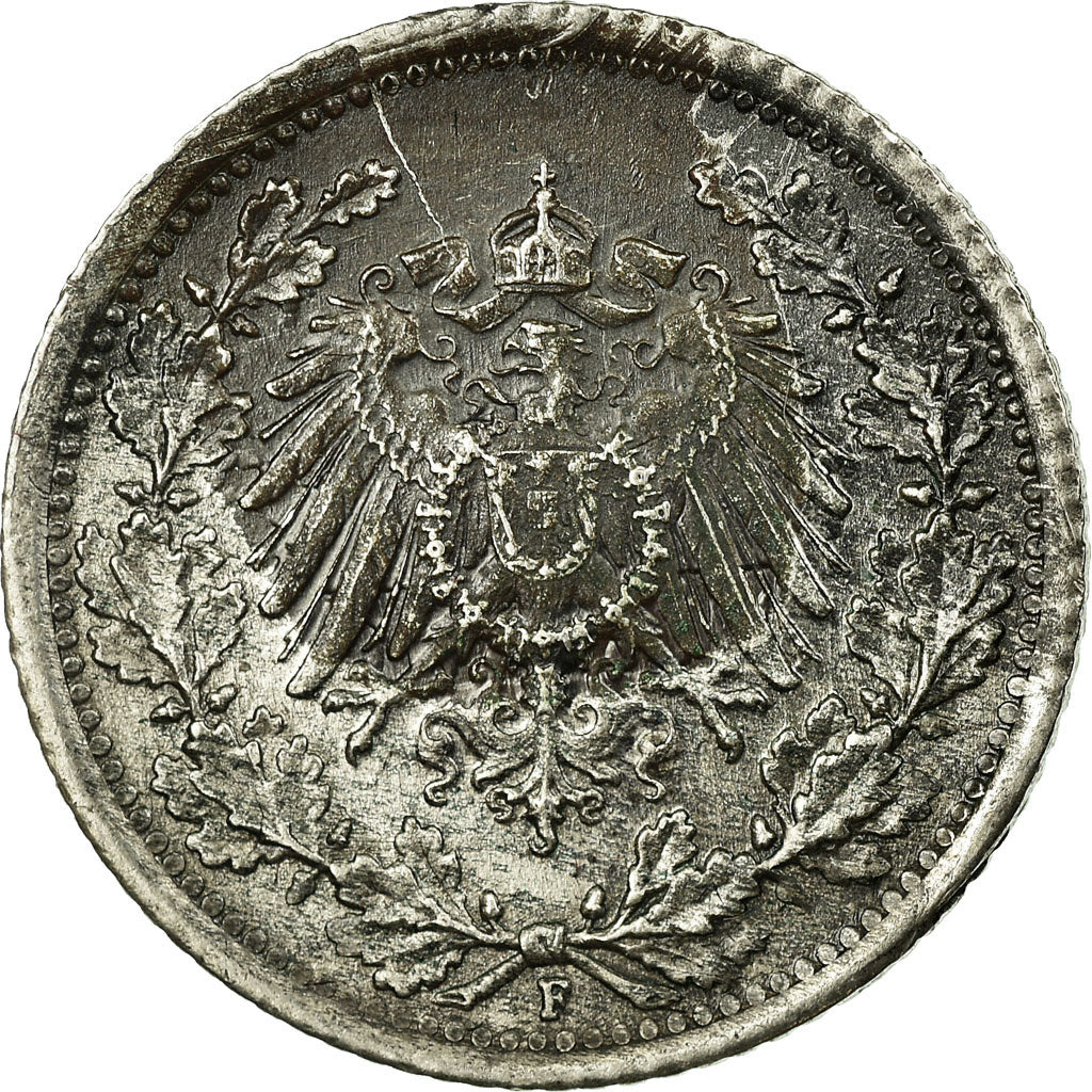Moneta, GERMANIA - IMPERO, 1/2 Mark, 1918, Stuttgart, MB+, Argento, KM:17