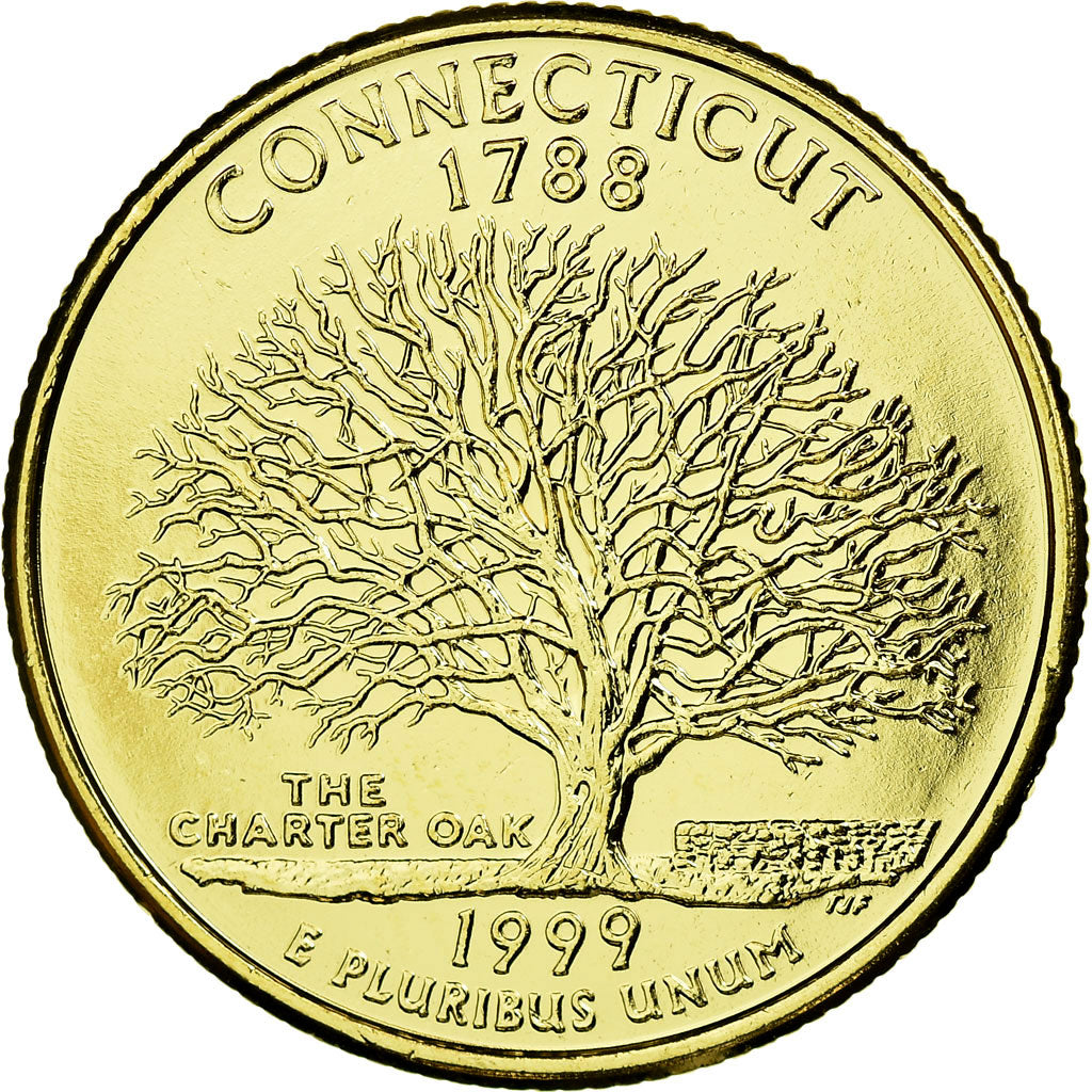 Coin, United States, Connecticut, Quarter, 1999, U.S. Mint, AU(55-58), Gold