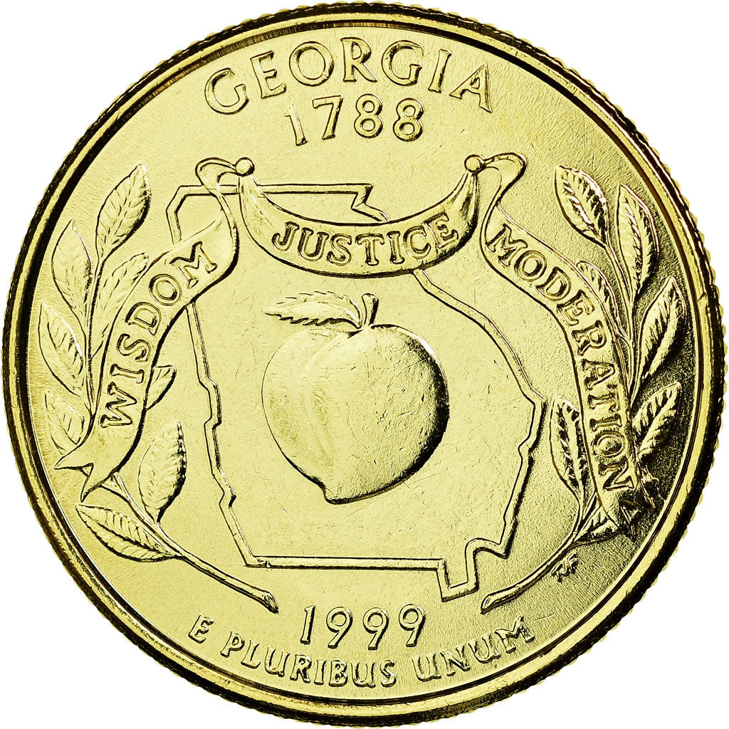 Coin, United States, Georgia, Quarter, 1999, U.S. Mint, AU(55-58), Gold plated