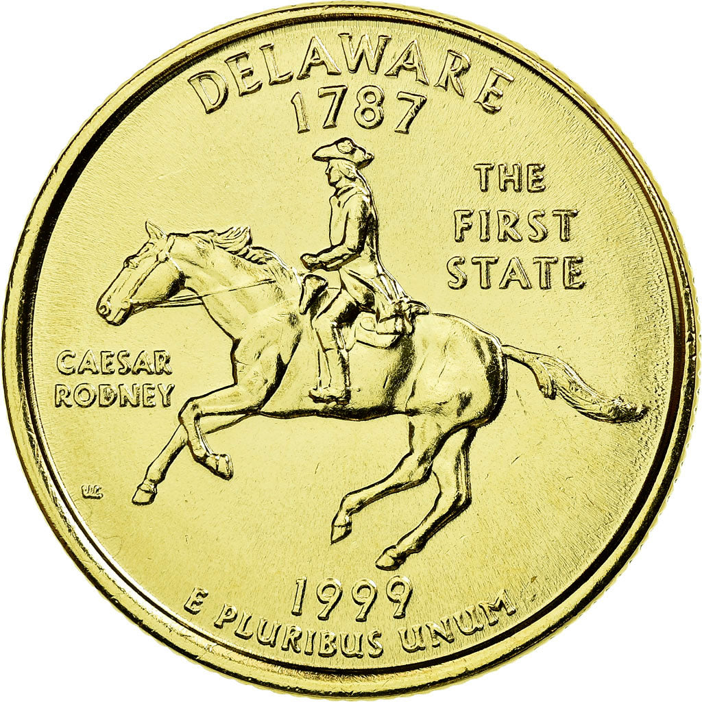 Coin, United States, Delaware, Quarter, 1999, U.S. Mint, AU(55-58), Gold plated