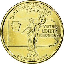 Moneda, Estados Unidos, Pennsylvania, Quarter, 1999, U.S. Mint, EBC, Gold plated