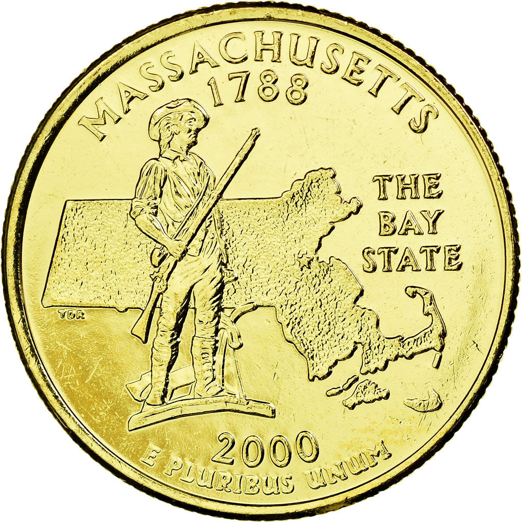 Monnaie, États-Unis, Massachusetts, Quarter, 2000, U.S. Mint, SUP, Métal doré