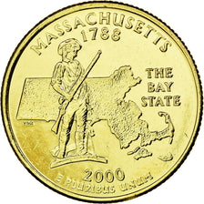 Monnaie, États-Unis, Massachusetts, Quarter, 2000, U.S. Mint, SUP, Métal doré
