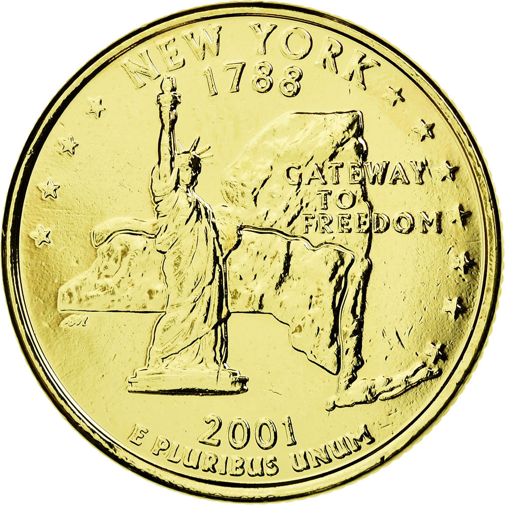 Munten, Verenigde Staten, New York, Quarter, 2001, U.S. Mint, PR, Verguld metaal