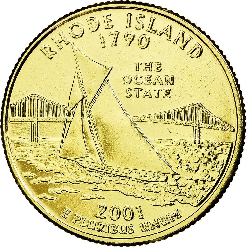 Moneta, Stati Uniti, Rhode Island, Quarter, 2001, U.S. Mint, SPL-, Gold plated