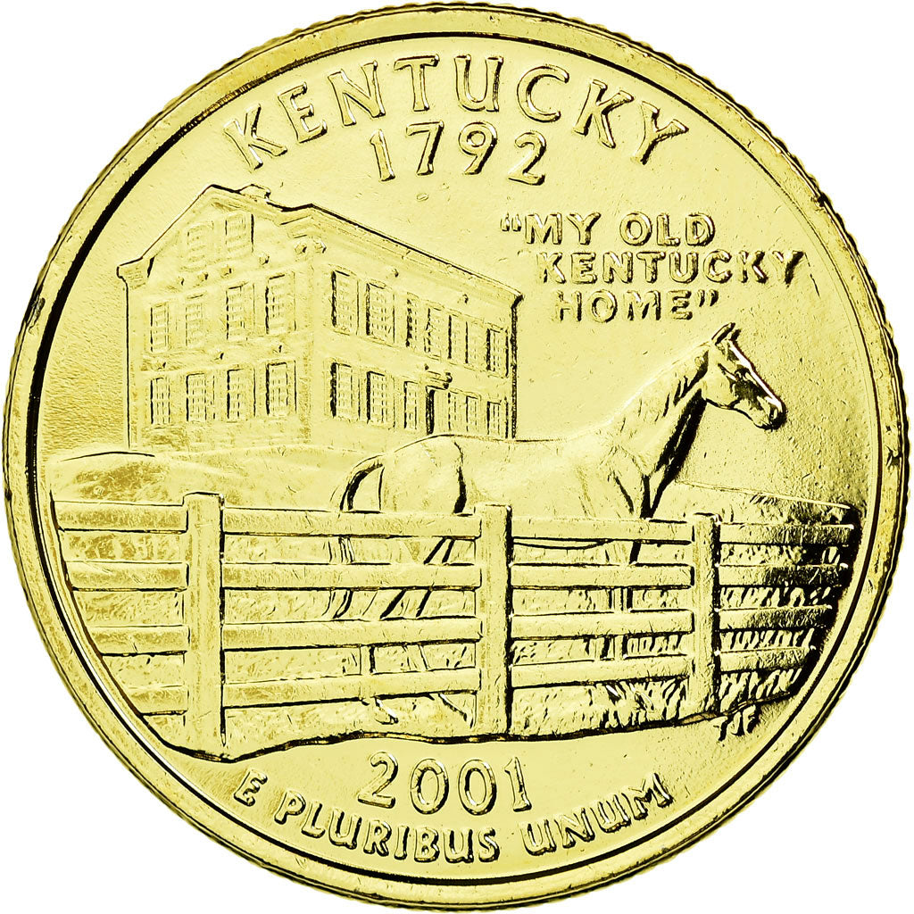 Moneda, Estados Unidos, Kentucky, Quarter, 2001, U.S. Mint, EBC, Gold plated