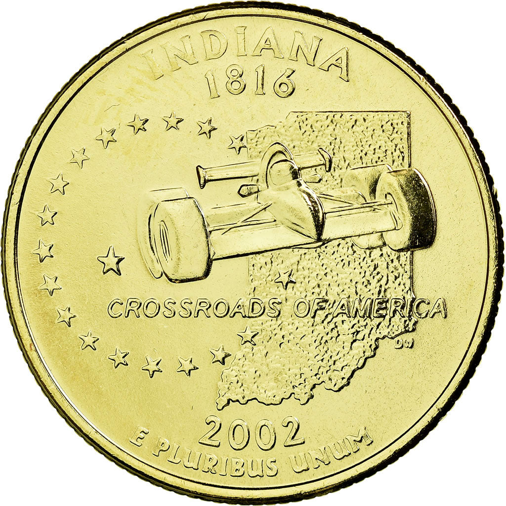 Münze, Vereinigte Staaten, Indiana, Quarter, 2002, U.S. Mint, VZ, Gold plated