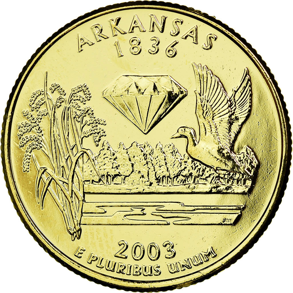 Moneta, Stati Uniti, Arkansas, Quarter, 2003, U.S. Mint, SPL-, Gold plated