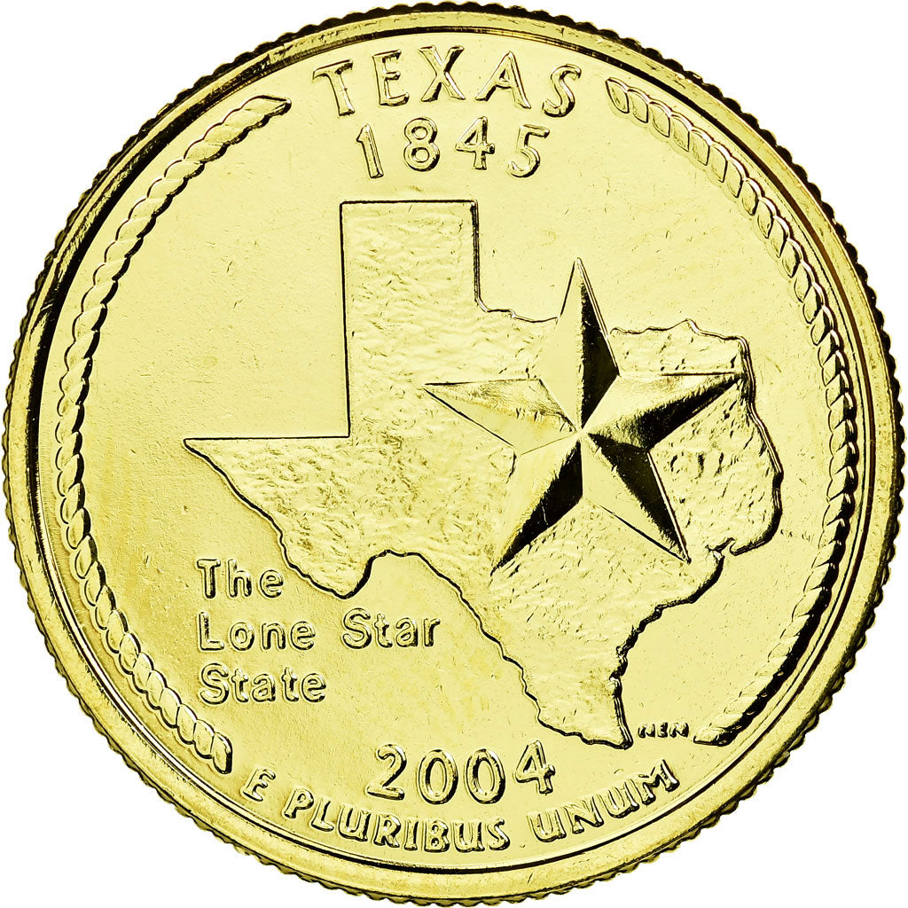 Monnaie, États-Unis, Texas, Quarter, 2004, U.S. Mint, SUP, Métal doré