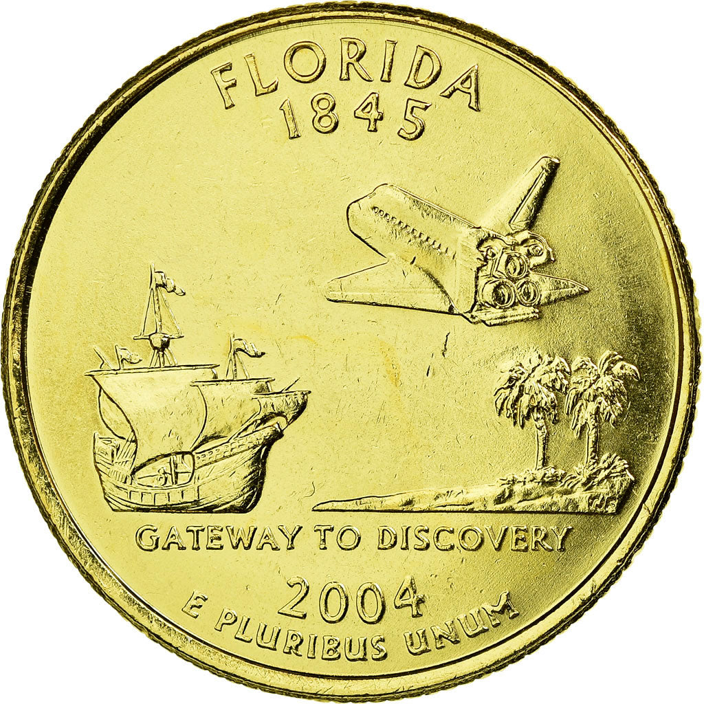 Coin, United States, Florida, Quarter, 2004, U.S. Mint, AU(55-58), Gold plated