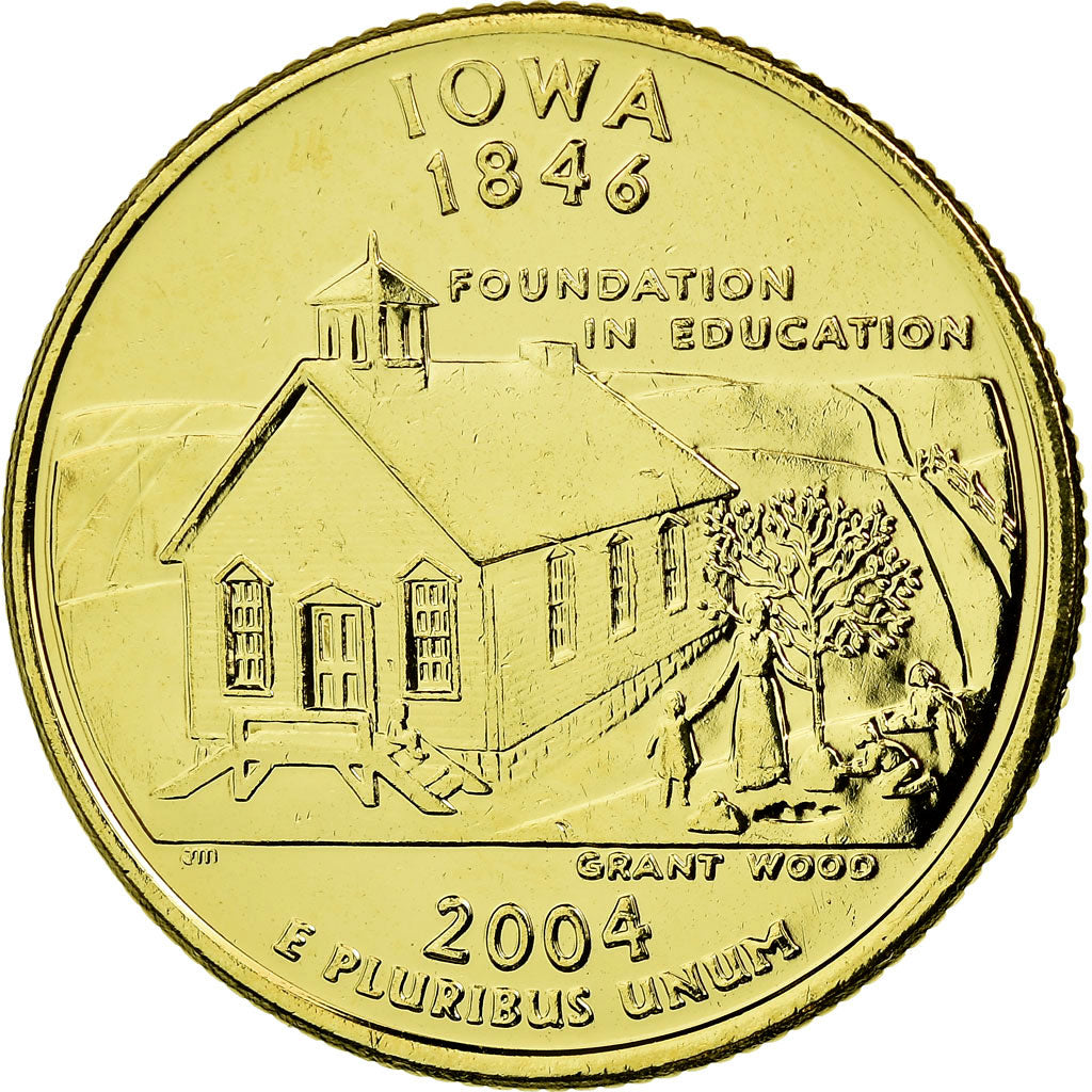 Moneda, Estados Unidos, Iowa, Quarter, 2004, U.S. Mint, EBC, Gold plated