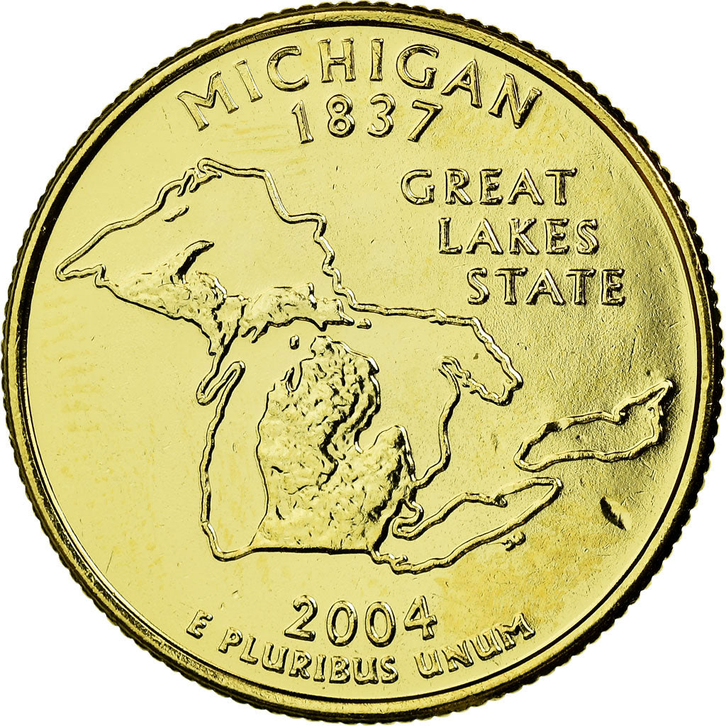 Coin, United States, Michigan, Quarter, 2004, U.S. Mint, AU(55-58), Gold plated