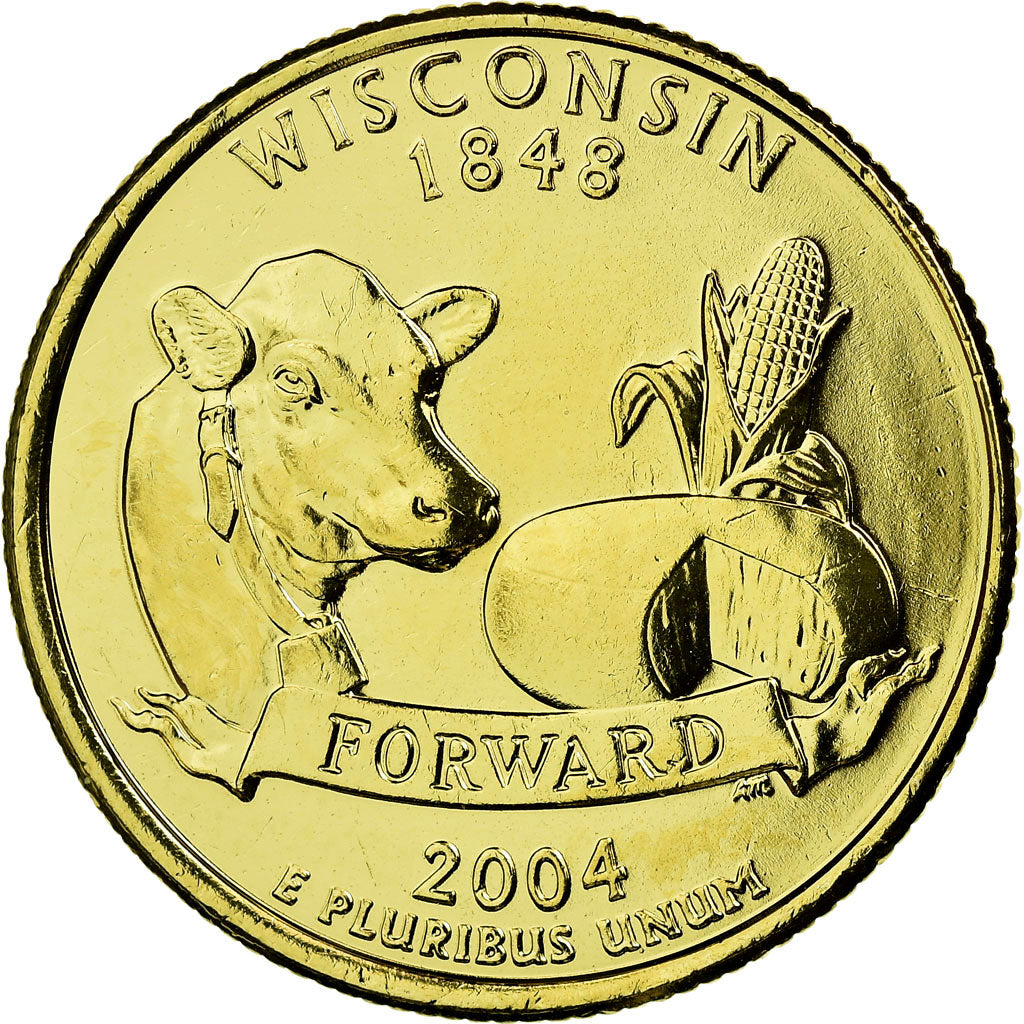 Moneta, USA, Winconsin, Quarter, 2004, U.S. Mint, AU(55-58), Pozłacany