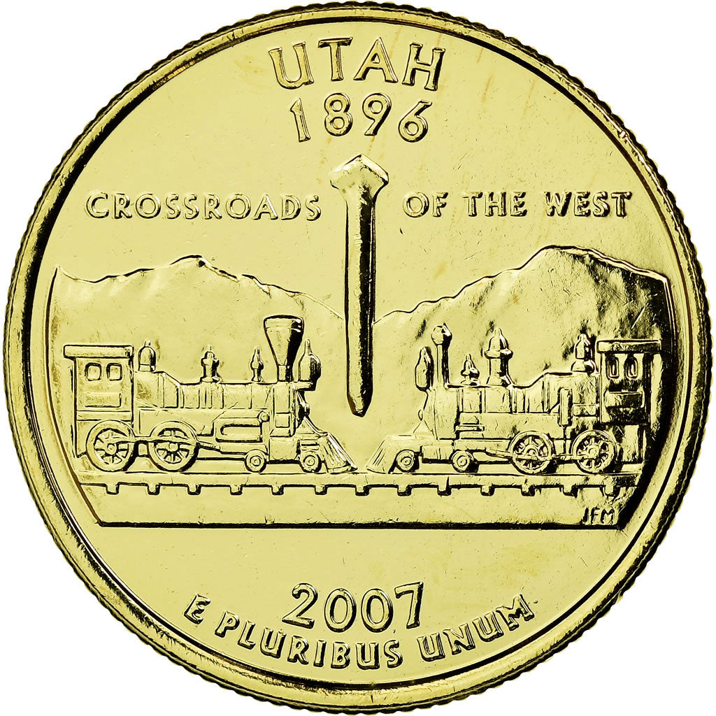 Coin, United States, Utah, Quarter, 2007, U.S. Mint, AU(55-58), Gold plated