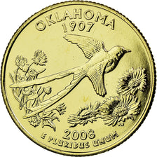 Coin, United States, Oklahoma, Quarter, 2008, U.S. Mint, AU(55-58), Gold plated